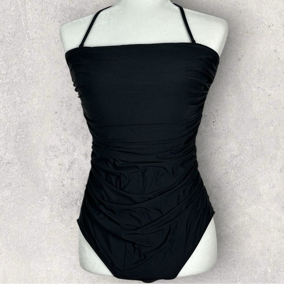 J Crew Ruched Bandeau One‎ Piece Swimsuit Black Womens Size 12 Style B6818 Beach - Picture 10 of 14
